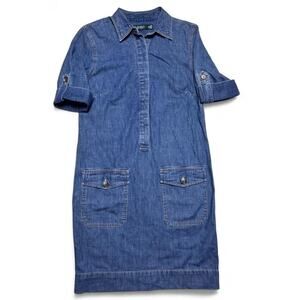 Lauren Ralph Lauren 90s Vintage Denim Collared Dress Western XS